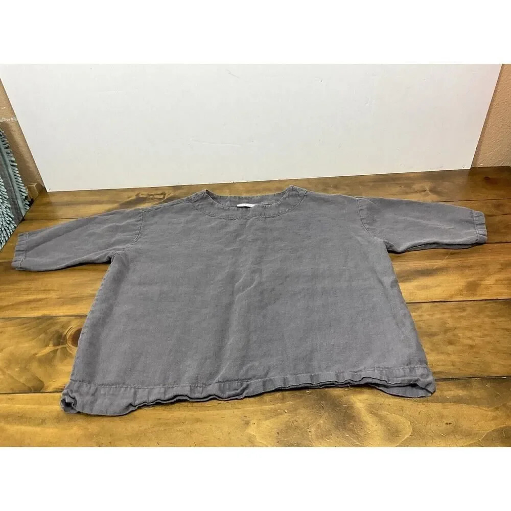 Bryn Walker 100% Linen Top Gray Boxy Lagenlook Size Small